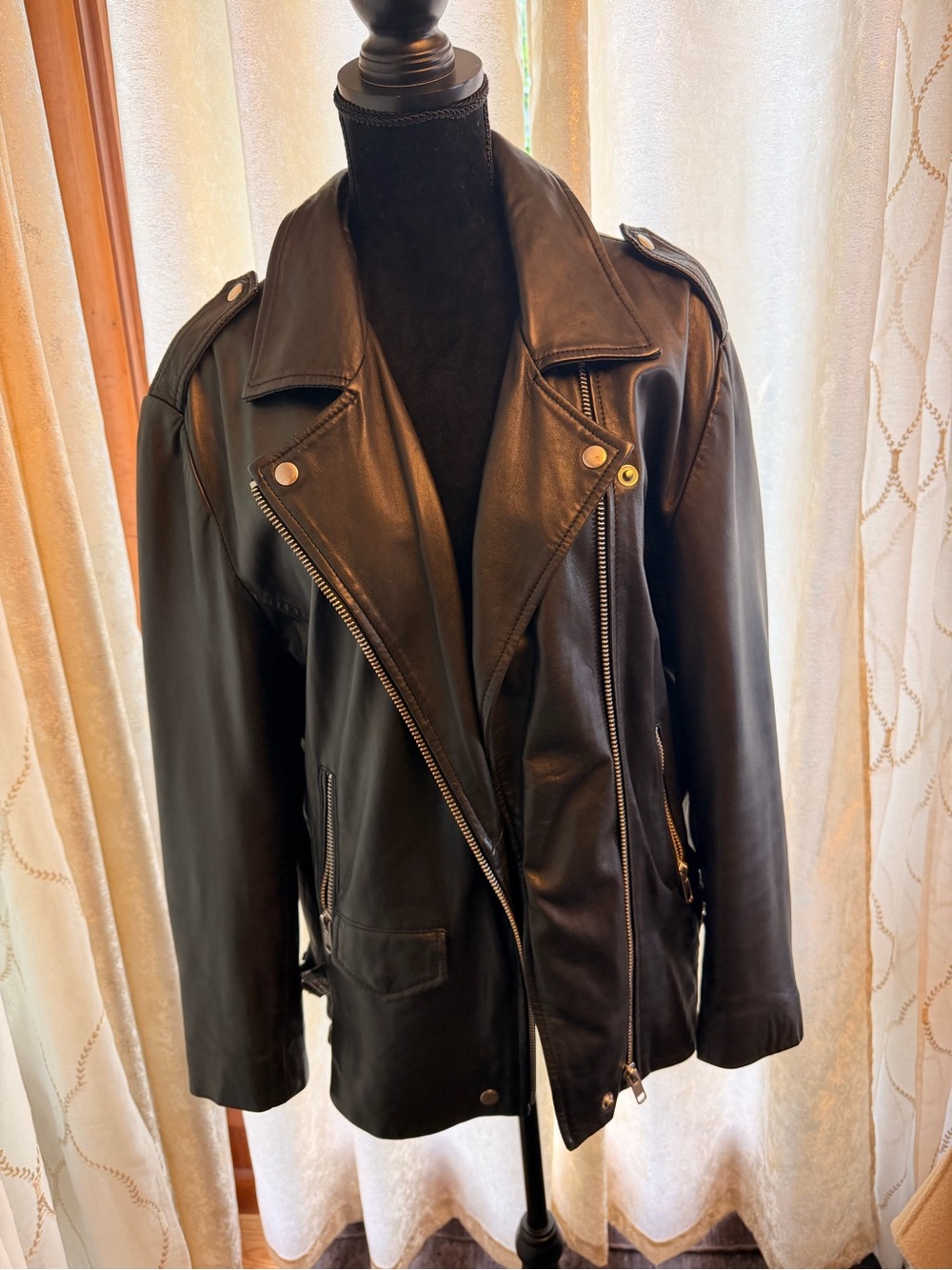 OAK Black Leather Moto Jacket with Silver Hardware
